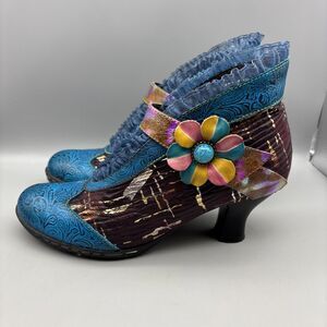 Colorful Ankle Boots with Floral Accent
